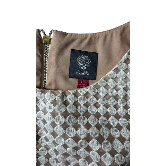Vince Camuto Dress Women's Size 10 Champagne Sheath Eyelet/Geo Embroidery Detail - Picture 6 of 9